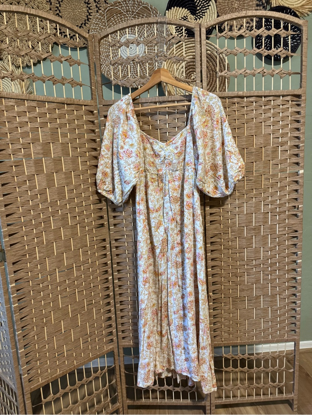 Billabong Cream Maxi Dress with Orange Floral Print